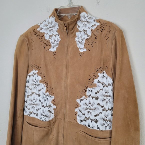 Neiman Marcus exclusive Jacket ten Suede Leather cutout Lace Sz 12 - Picture 3 of 12